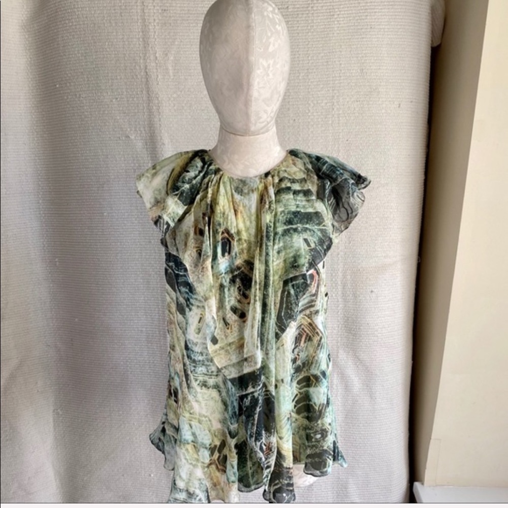 Silk Malachite Rock Print S/M Ruffle Blouse - Picture 3 of 8